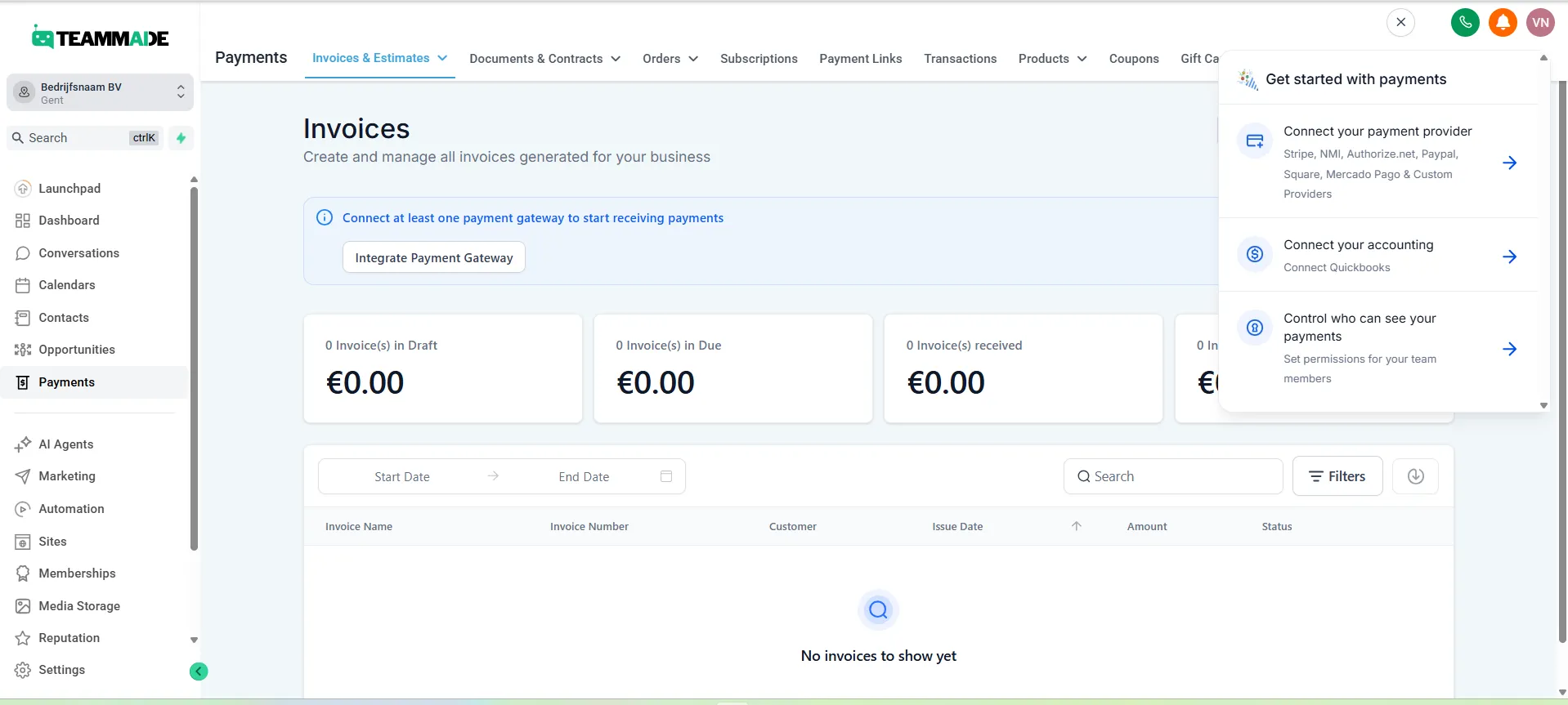 Facturen (Invoices) onder Payments